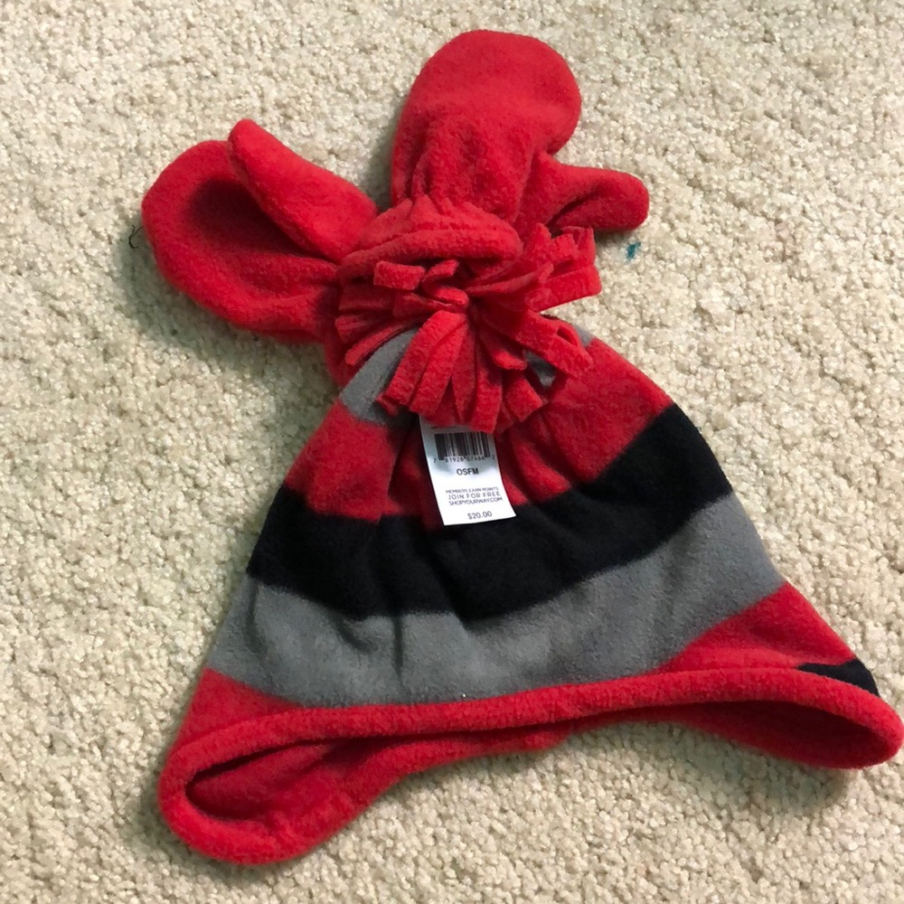 Toddler boys striped beanie and mitten set